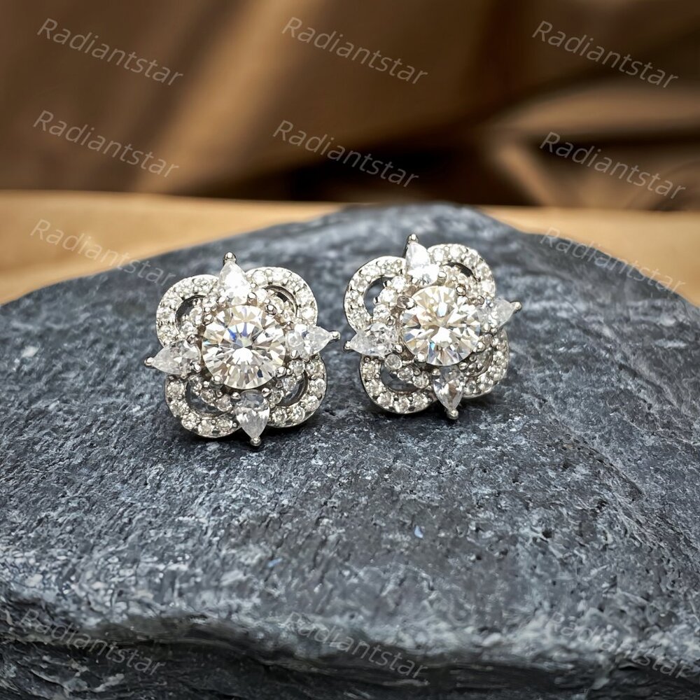 NEW Certified 1ct. t.w. Moissanite Clover Stud Earrings